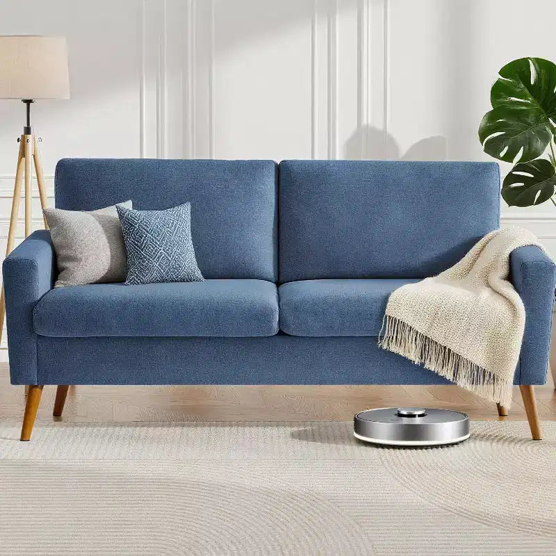 Dyonery 68 Loveseat Sofa, Mid Century Modern Small Couch for Living Room, Linen Fabric 2 Seater Sofa with Deep Cushion, Solid Wood Frame