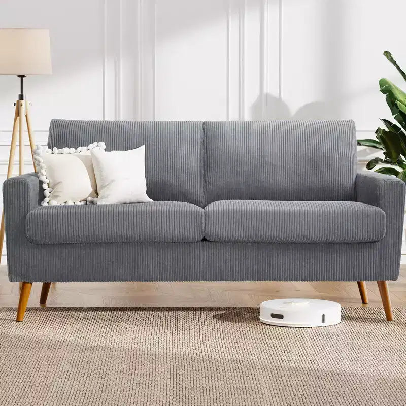 Dyonery 68 Loveseat Sofa, Mid Century Modern Small Couch for Living Room, Linen Fabric 2 Seater Sofa with Deep Cushion, Solid Wood Frame