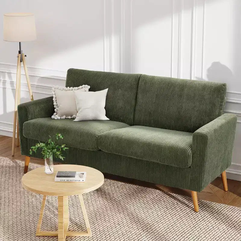 Dyonery 68 Loveseat Sofa, Mid Century Modern Small Couch for Living Room, Linen Fabric 2 Seater Sofa with Deep Cushion, Solid Wood Frame