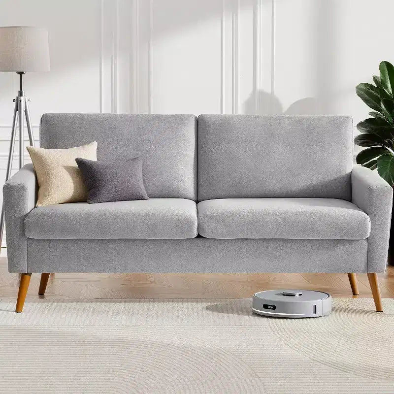 Dyonery 68 Loveseat Sofa, Mid Century Modern Small Couch for Living Room, Linen Fabric 2 Seater Sofa with Deep Cushion, Solid Wood Frame