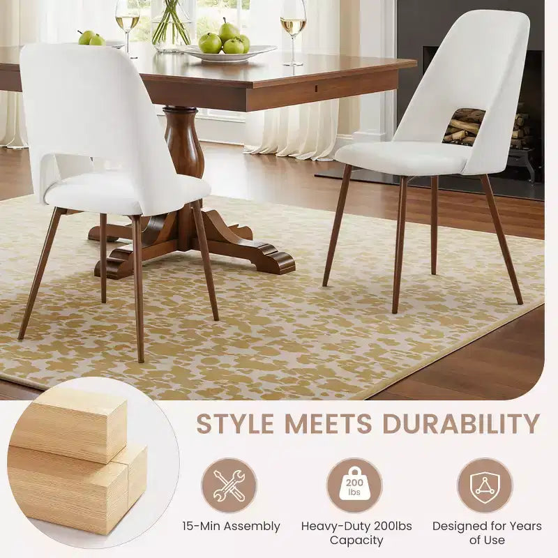 Chaises de salle à manger tapissées EROMMY, lot de 4, avec pieds en métal noyer (lot de 4)