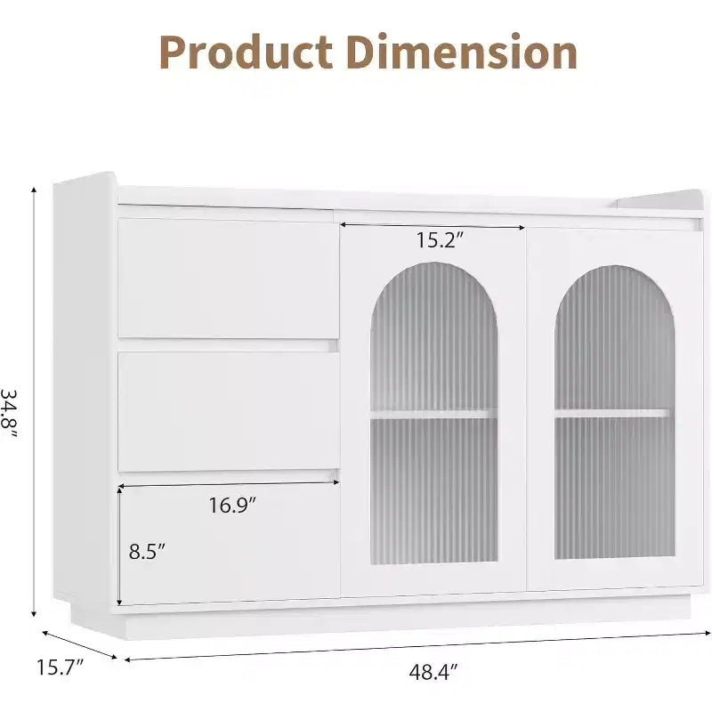 Credenza da 48" con 3 cassetti, ante in vetro e luci LED, madia moderna
