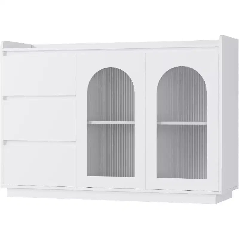 Credenza da 48" con 3 cassetti, ante in vetro e luci LED, madia moderna