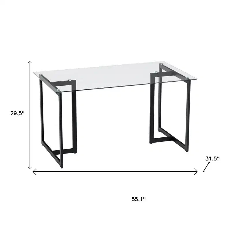 HomeRoots 55 Clear And Black Glass And Metal Dining Table