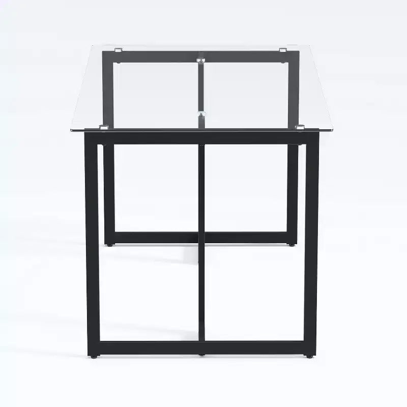 HomeRoots 55 Clear And Black Glass And Metal Dining Table