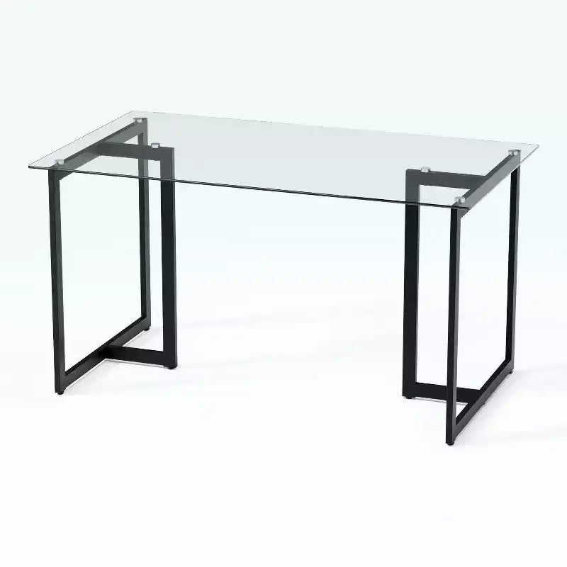HomeRoots 55 Clear And Black Glass And Metal Dining Table