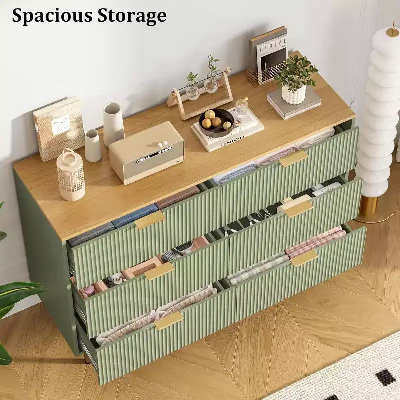 6-Drawer Dresser, Wooden Chest of Drawers, Modern Storage Fluted Panel Design Dressers for Living Room, Bedroom, Closet, Hallway, Entryway