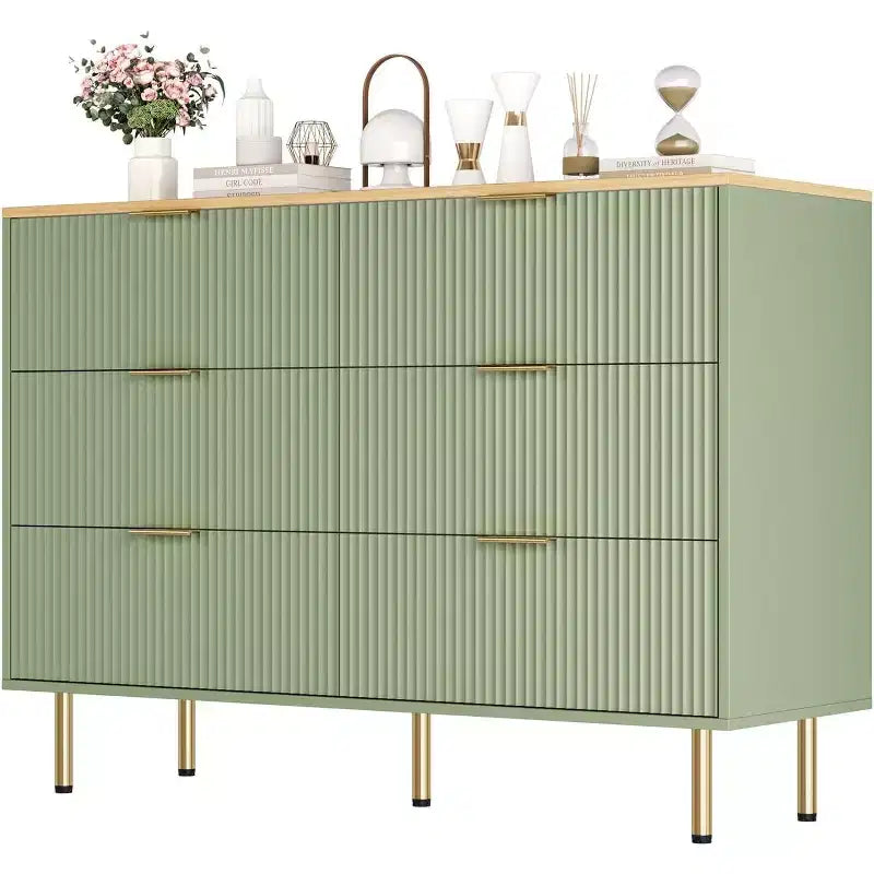 6-Drawer Dresser, Wooden Chest of Drawers, Modern Storage Fluted Panel Design Dressers for Living Room, Bedroom, Closet, Hallway, Entryway