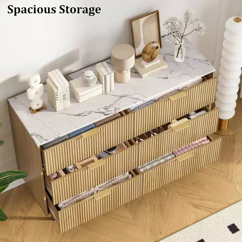 6-Drawer Dresser, Wooden Chest of Drawers, Modern Storage Fluted Panel Design Dressers for Living Room, Bedroom, Closet, Hallway, Entryway