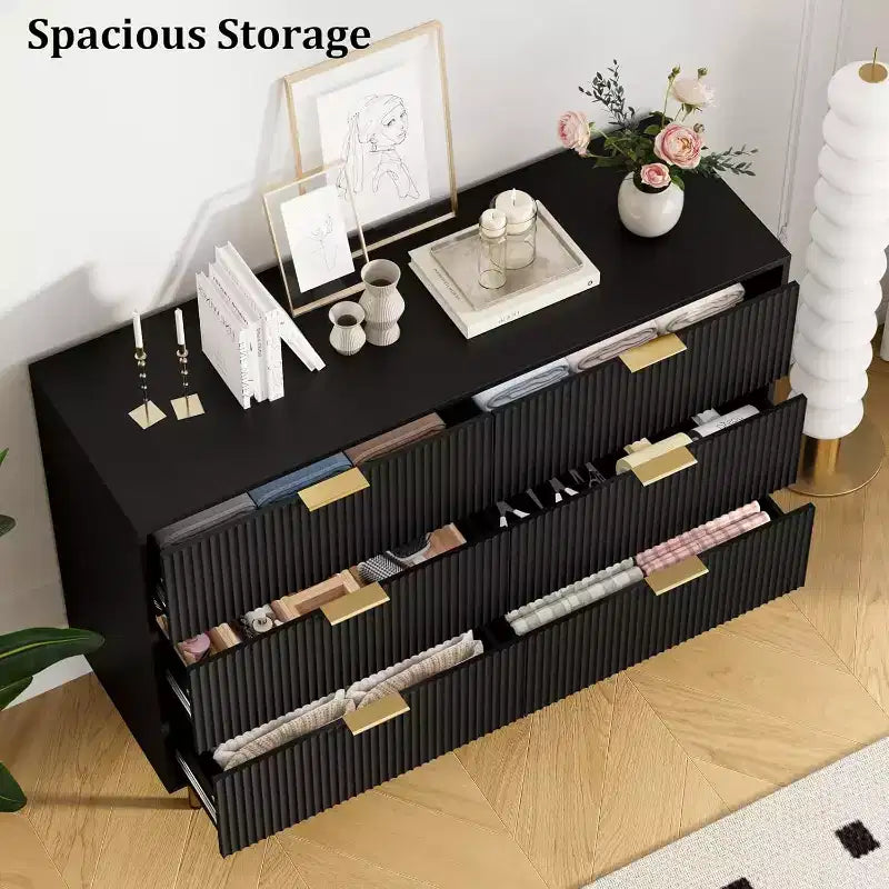 6-Drawer Dresser, Wooden Chest of Drawers, Modern Storage Fluted Panel Design Dressers for Living Room, Bedroom, Closet, Hallway, Entryway