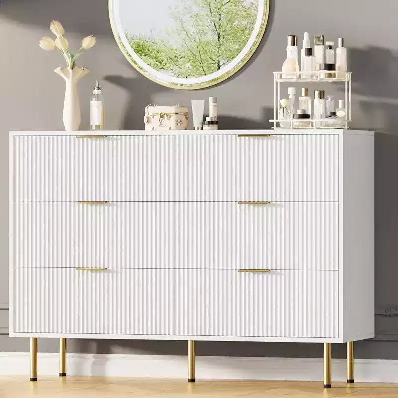 6-Drawer Dresser, Wooden Chest of Drawers, Modern Storage Fluted Panel Design Dressers for Living Room, Bedroom, Closet, Hallway, Entryway
