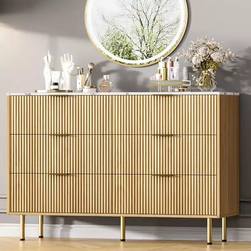 6-Drawer Dresser, Wooden Chest of Drawers, Modern Storage Fluted Panel Design Dressers for Living Room, Bedroom, Closet, Hallway, Entryway