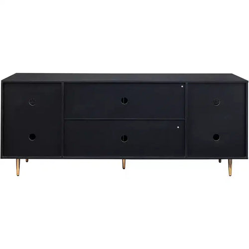 Meuble buffet Acekool avec portes en rotin, console de rangement pour cuisine, salle à manger, salon, couloir, noir