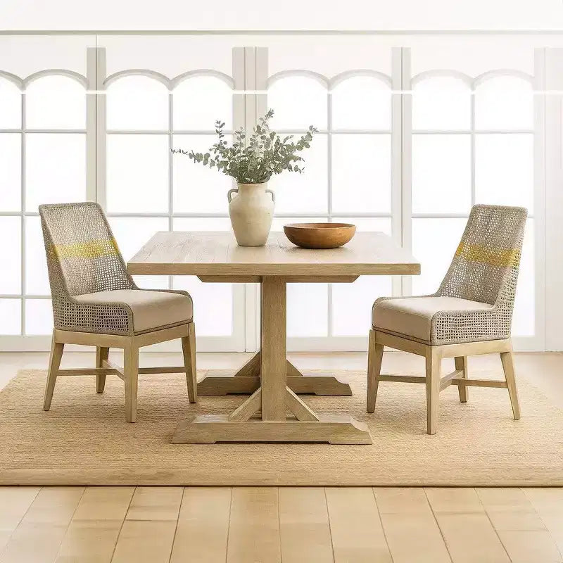 Lot de 2 chaises de salle à manger Royal Hampton | Bois de manguier fabriqué à la main | Tressage en corde de coton