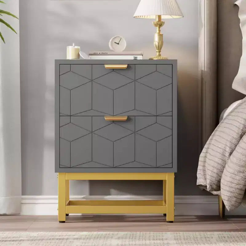 Small 2 Drawer Dresser with Gold Metal Base for Living Room, Hallway, Entryway, Nightstand