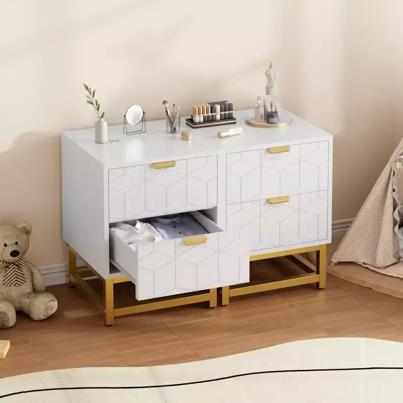 Small 2 Drawer Dresser with Gold Metal Base for Living Room, Hallway, Entryway, Nightstand