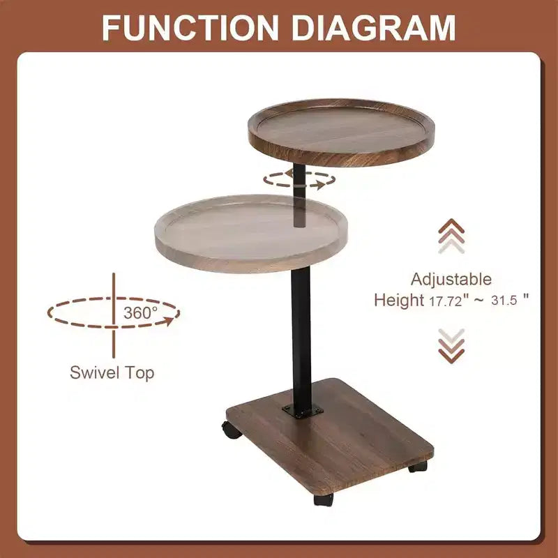 C-Shaped Coffee Table, 360 Rotatable Small Room Side Table, Height Adjustable Round Movable End Table for Living Room Bedroom