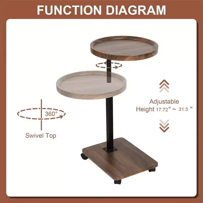 C-Shaped Coffee Table, 360 Rotatable Small Room Side Table, Height Adjustable Round Movable End Table for Living Room Bedroom