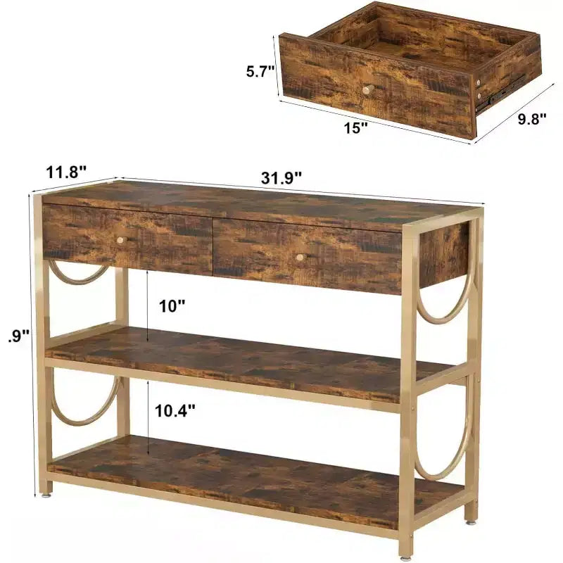 Sofa Table with Drawers, Console Table Set of 2 , Narrow Entryway Table with 3-Tier Storage Shelves, End Table for Living Room Hallway Foyer Kitchen