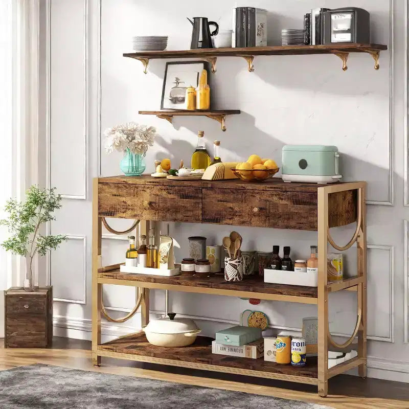 Sofa Table with Drawers, Console Table Set of 2 , Narrow Entryway Table with 3-Tier Storage Shelves, End Table for Living Room Hallway Foyer Kitchen