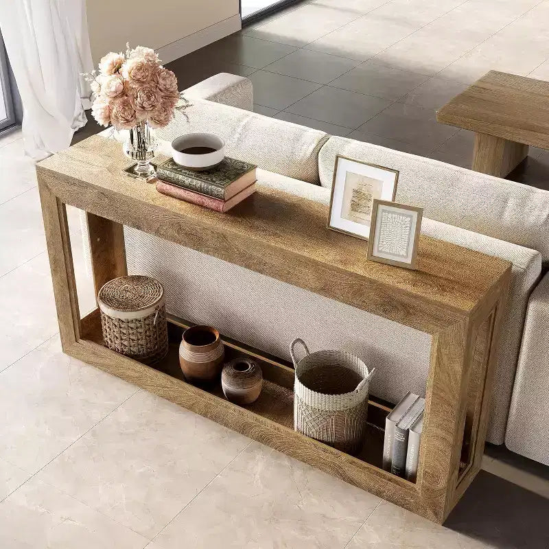 Lantine 63Narrow Console Table, Long Couch Table Behind Sofa for Hallway, Living Room, Entrance, Foyer, Space-Saving Design, Light Oak Brown