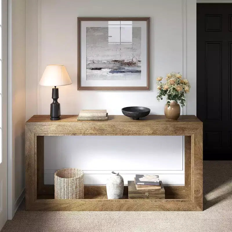 Lantine 63Narrow Console Table, Long Couch Table Behind Sofa for Hallway, Living Room, Entrance, Foyer, Space-Saving Design, Light Oak Brown