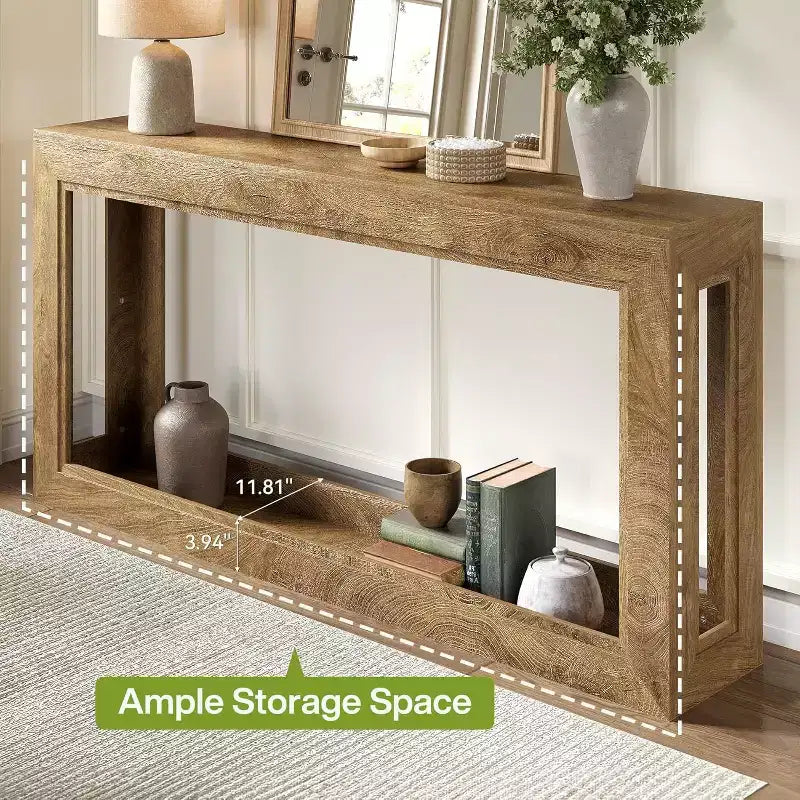 Lantine 63Narrow Console Table, Long Couch Table Behind Sofa for Hallway, Living Room, Entrance, Foyer, Space-Saving Design, Light Oak Brown