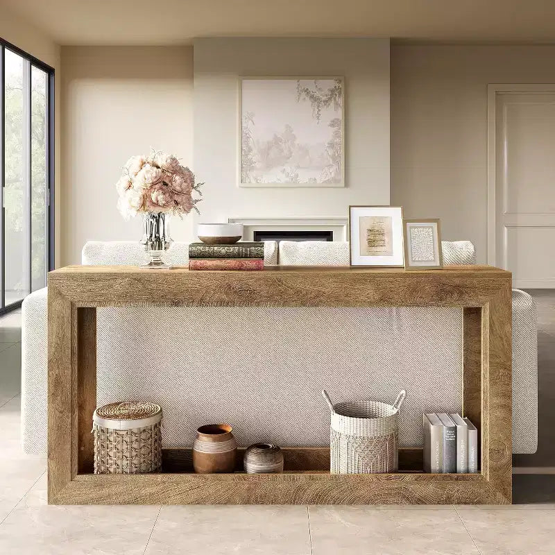Lantine 63Narrow Console Table, Long Couch Table Behind Sofa for Hallway, Living Room, Entrance, Foyer, Space-Saving Design, Light Oak Brown