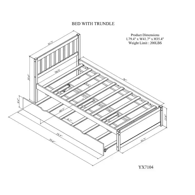 Cadre de lit double Bellemave avec lit gigogne, lit plateforme en bois avec tête de lit, cadres de lit double pour enfants, adolescents, adultes, pas de sommier nécessaire, gris