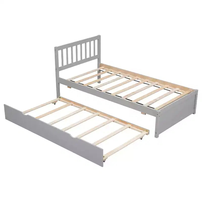 Cadre de lit double Bellemave avec lit gigogne, lit plateforme en bois avec tête de lit, cadres de lit double pour enfants, adolescents, adultes, pas de sommier nécessaire, gris