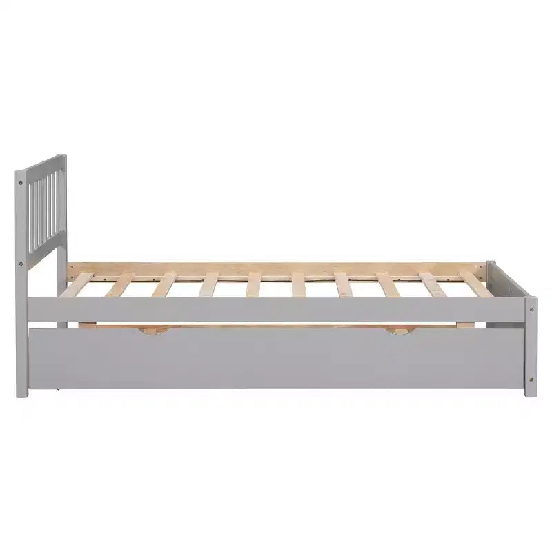 Cadre de lit double Bellemave avec lit gigogne, lit plateforme en bois avec tête de lit, cadres de lit double pour enfants, adolescents, adultes, pas de sommier nécessaire, gris