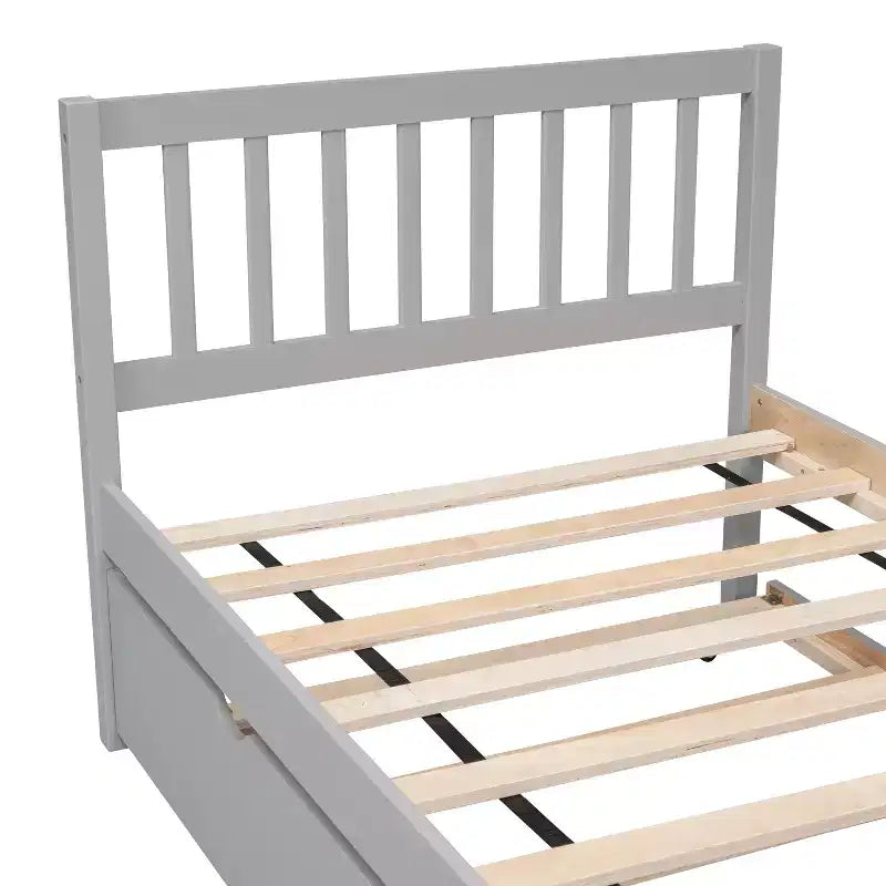 Cadre de lit double Bellemave avec lit gigogne, lit plateforme en bois avec tête de lit, cadres de lit double pour enfants, adolescents, adultes, pas de sommier nécessaire, gris