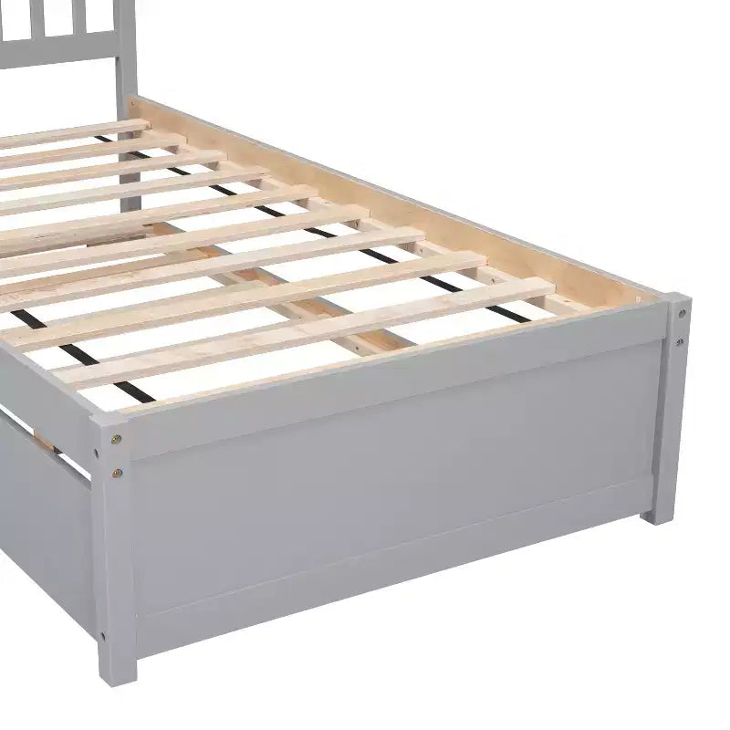 Cadre de lit double Bellemave avec lit gigogne, lit plateforme en bois avec tête de lit, cadres de lit double pour enfants, adolescents, adultes, pas de sommier nécessaire, gris