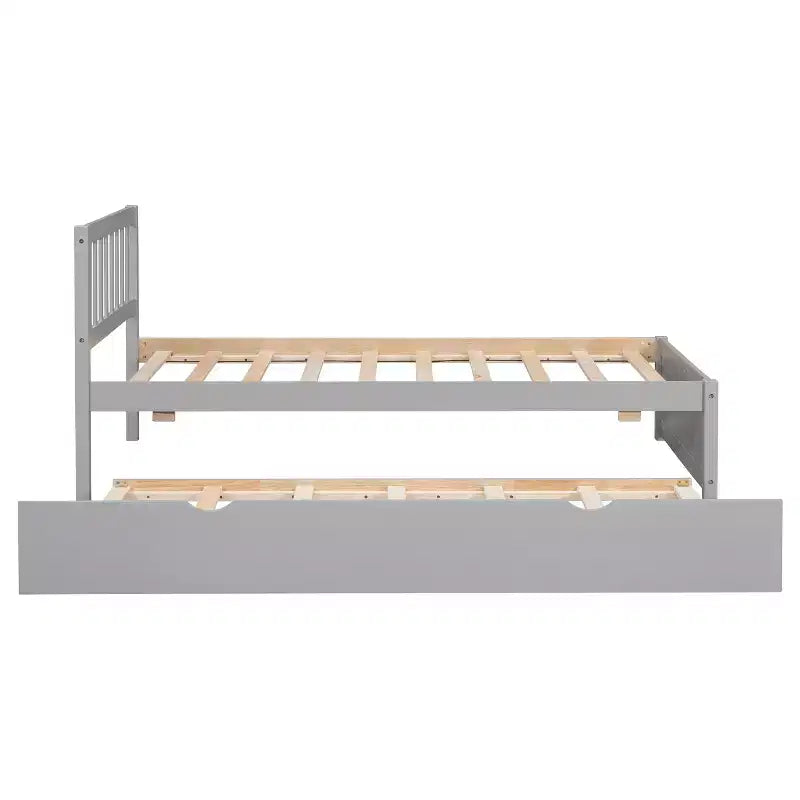 Cadre de lit double Bellemave avec lit gigogne, lit plateforme en bois avec tête de lit, cadres de lit double pour enfants, adolescents, adultes, pas de sommier nécessaire, gris