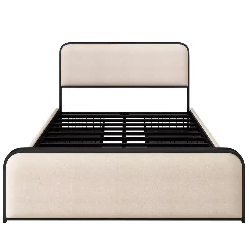 Whisen King Modern Metal Bed Frame with Upholstered Headboard and 4 Drawers - Beige