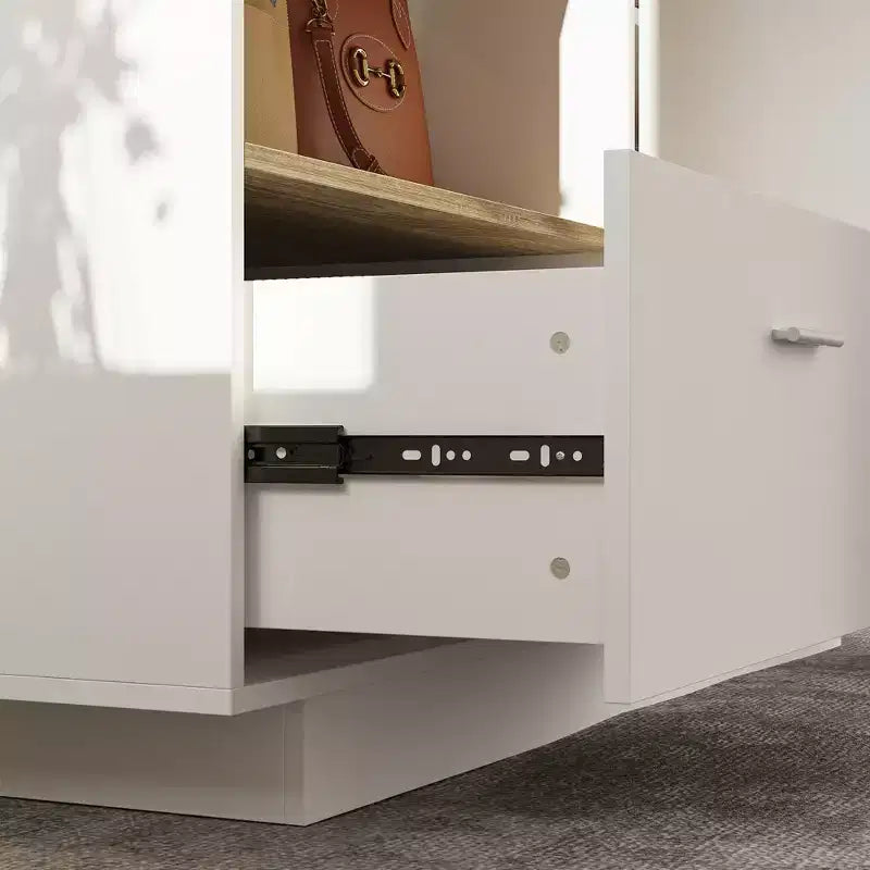 Meuble de coiffeuse moderne Famapy avec étagères réglables, Armoire à chaussures de coiffeuse avec abattant latéral pliable, Table de maquillage pour entrée et chambre à coucher