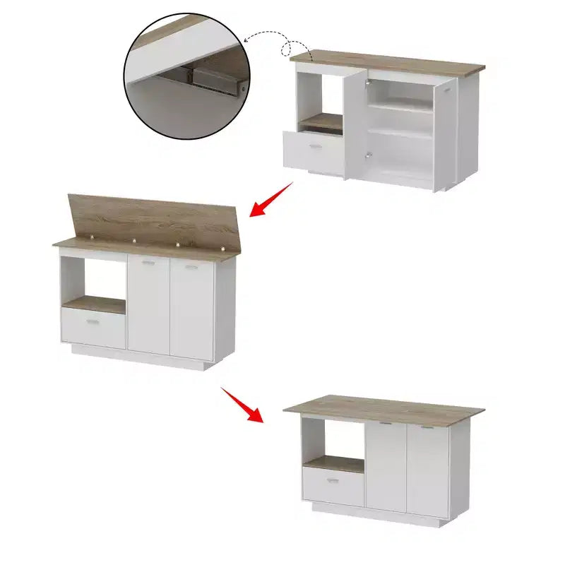Famapy Modern Vanity Island with Adjustable Shelves,Vanity Shoe Storage Cabinet with Fold-Up Side Leaf,Makeup Dressing Table for Entryway & Bedroom