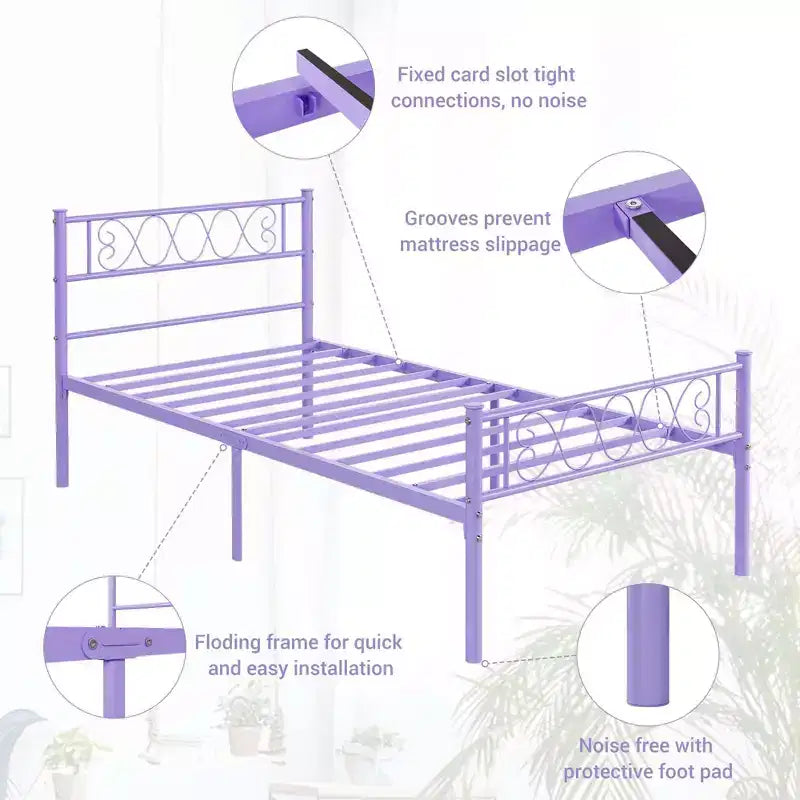 TROPOW Twin Size Metal Bed Frame with Headboard & Footboard  Sturdy 12.2 Platform for Kids/Teens, No Box Spring Needed (1-Pack