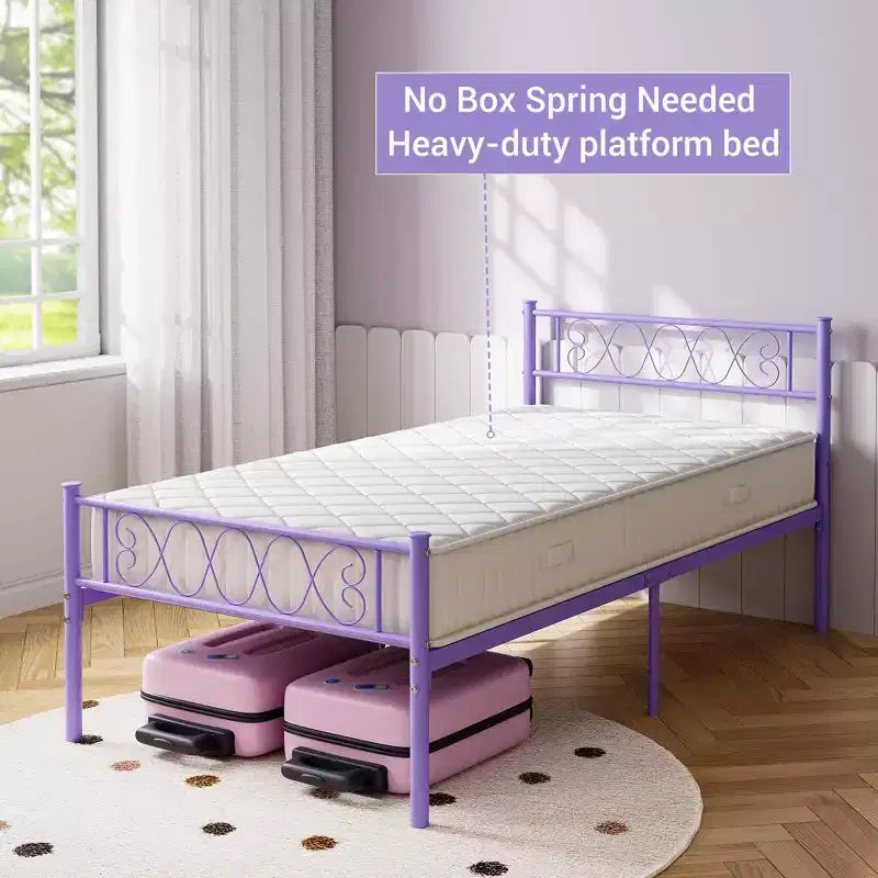 TROPOW Twin Size Metal Bed Frame with Headboard & Footboard  Sturdy 12.2 Platform for Kids/Teens, No Box Spring Needed (1-Pack