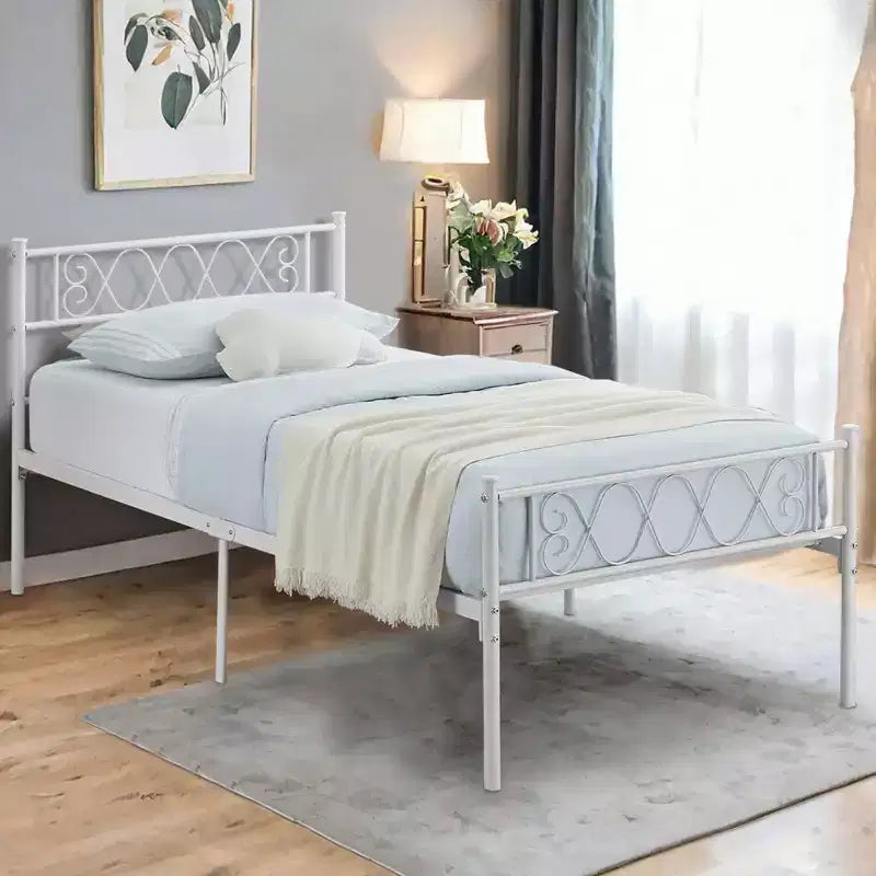 TROPOW Twin Size Metal Bed Frame with Headboard & Footboard  Sturdy 12.2 Platform for Kids/Teens, No Box Spring Needed (1-Pack