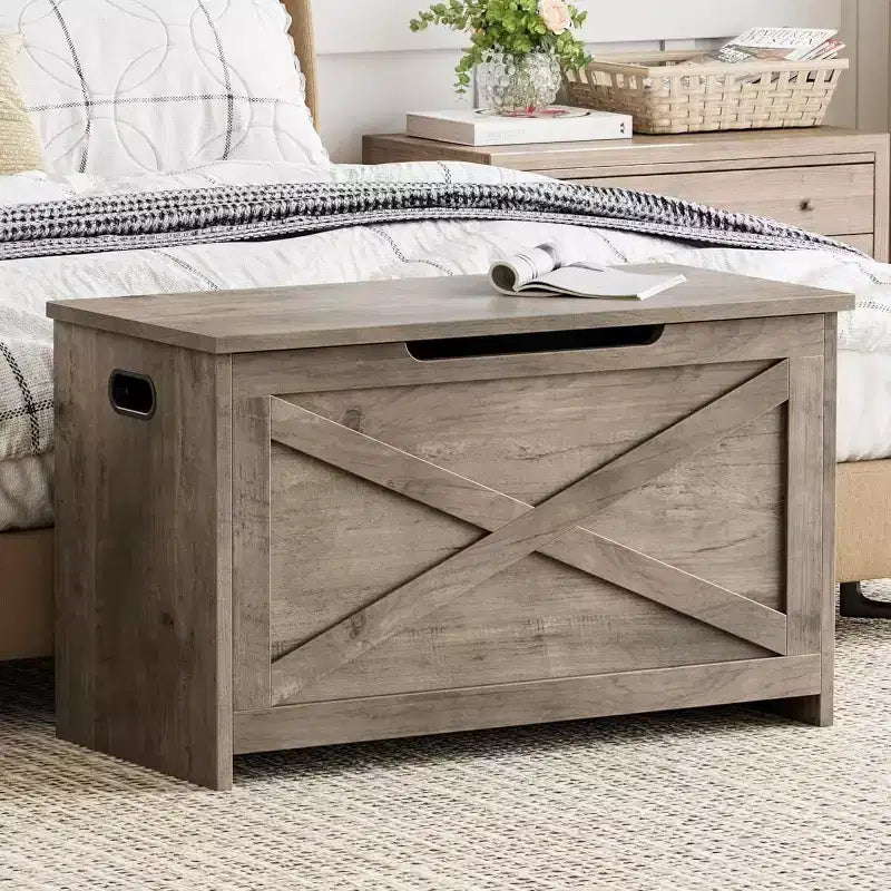 Banc de rangement Acekool 47 avec charnière de sécurité, grande malle à jouets en bois pour chambre ou entrée