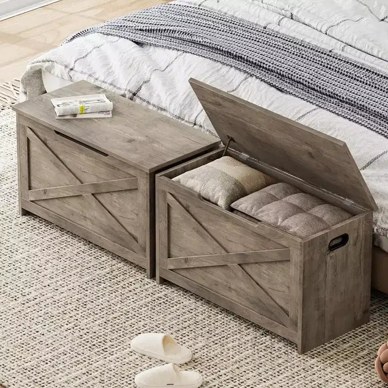 Banc de rangement Acekool 47 avec charnière de sécurité, grande malle à jouets en bois pour chambre ou entrée