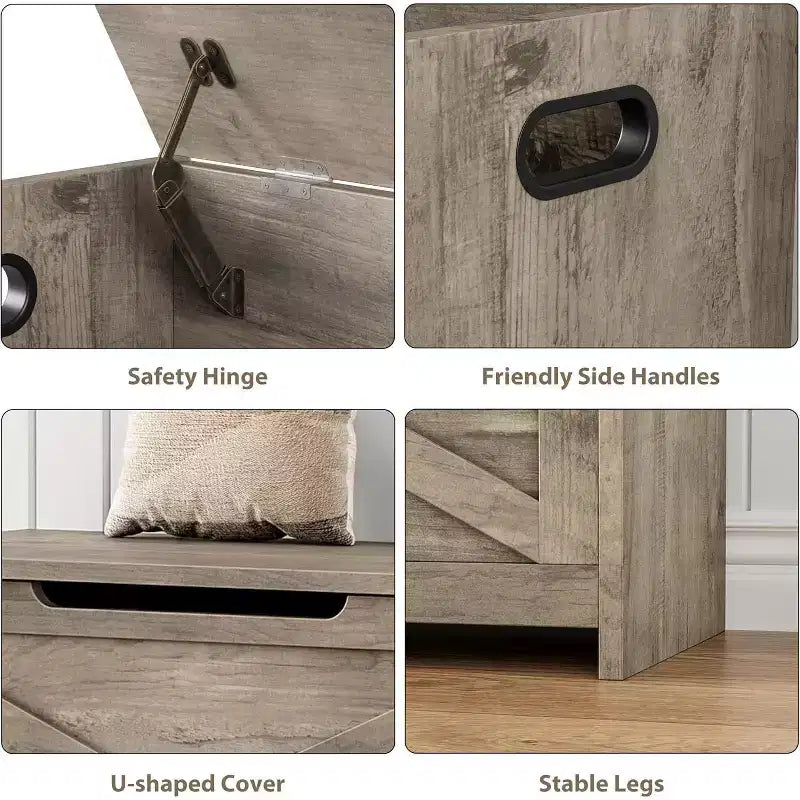 Banc de rangement Acekool 47 avec charnière de sécurité, grande malle à jouets en bois pour chambre ou entrée