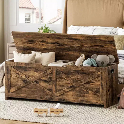 Banc de rangement Acekool 47 avec charnière de sécurité, grande malle à jouets en bois pour chambre ou entrée