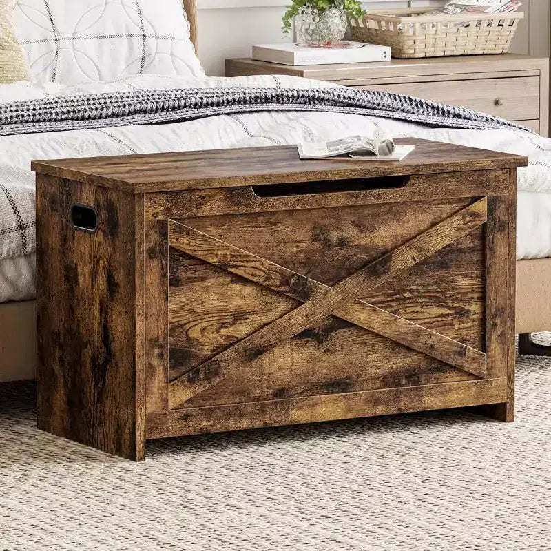 Banc de rangement Acekool 47 avec charnière de sécurité, grande malle à jouets en bois pour chambre ou entrée