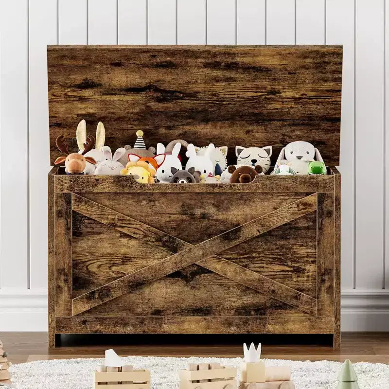 Banc de rangement Acekool 47 avec charnière de sécurité, grande malle à jouets en bois pour chambre ou entrée