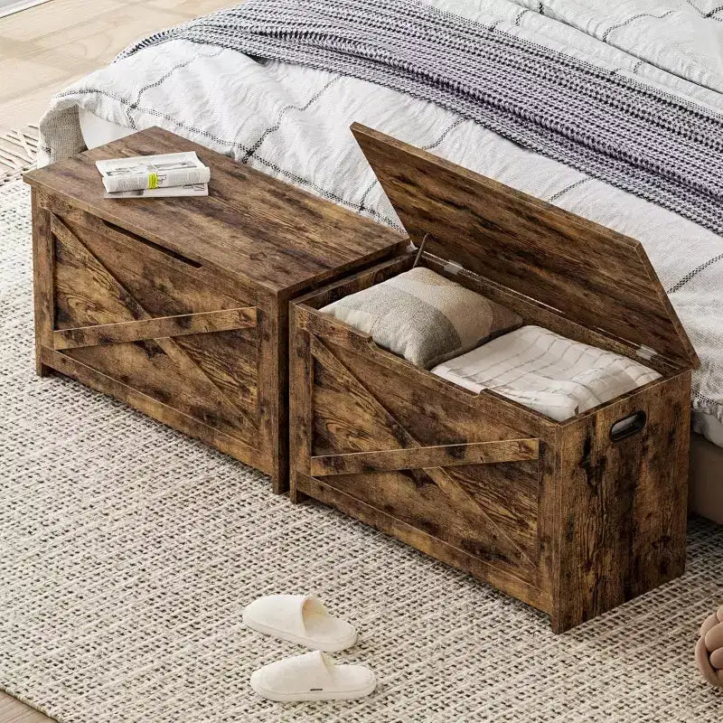 Banc de rangement Acekool 47 avec charnière de sécurité, grande malle à jouets en bois pour chambre ou entrée