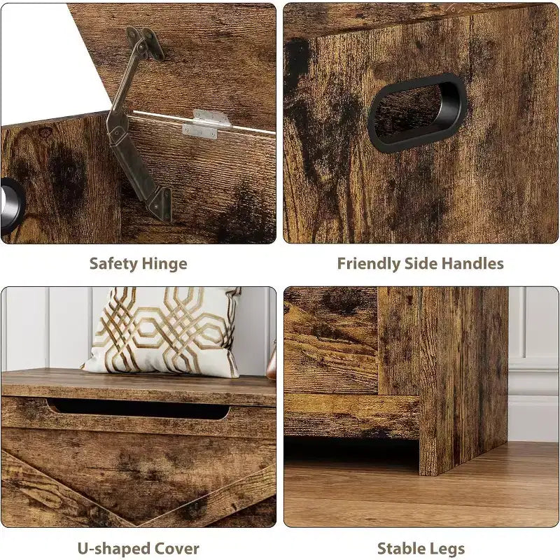 Banc de rangement Acekool 47 avec charnière de sécurité, grande malle à jouets en bois pour chambre ou entrée