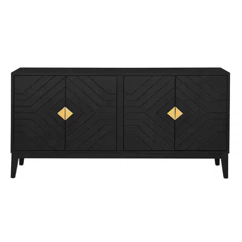 Okak Modern Sideboard Cabinet, Buffet Cabinet with 4 Curved Patten Doors, Storage Cabinet for Living Room, Dining Room, Kitchen, Black