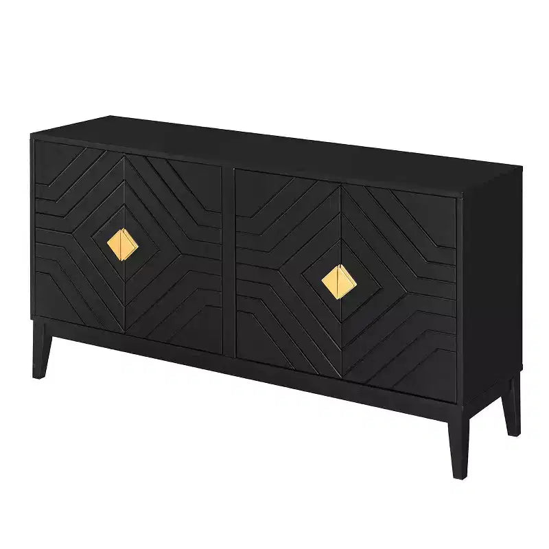 Okak Modern Sideboard Cabinet, Buffet Cabinet with 4 Curved Patten Doors, Storage Cabinet for Living Room, Dining Room, Kitchen, Black